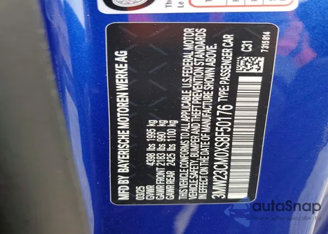 2025 BMW 230I z USA, uszkodzony, nr VIN 3MW23CM0XS8F50176